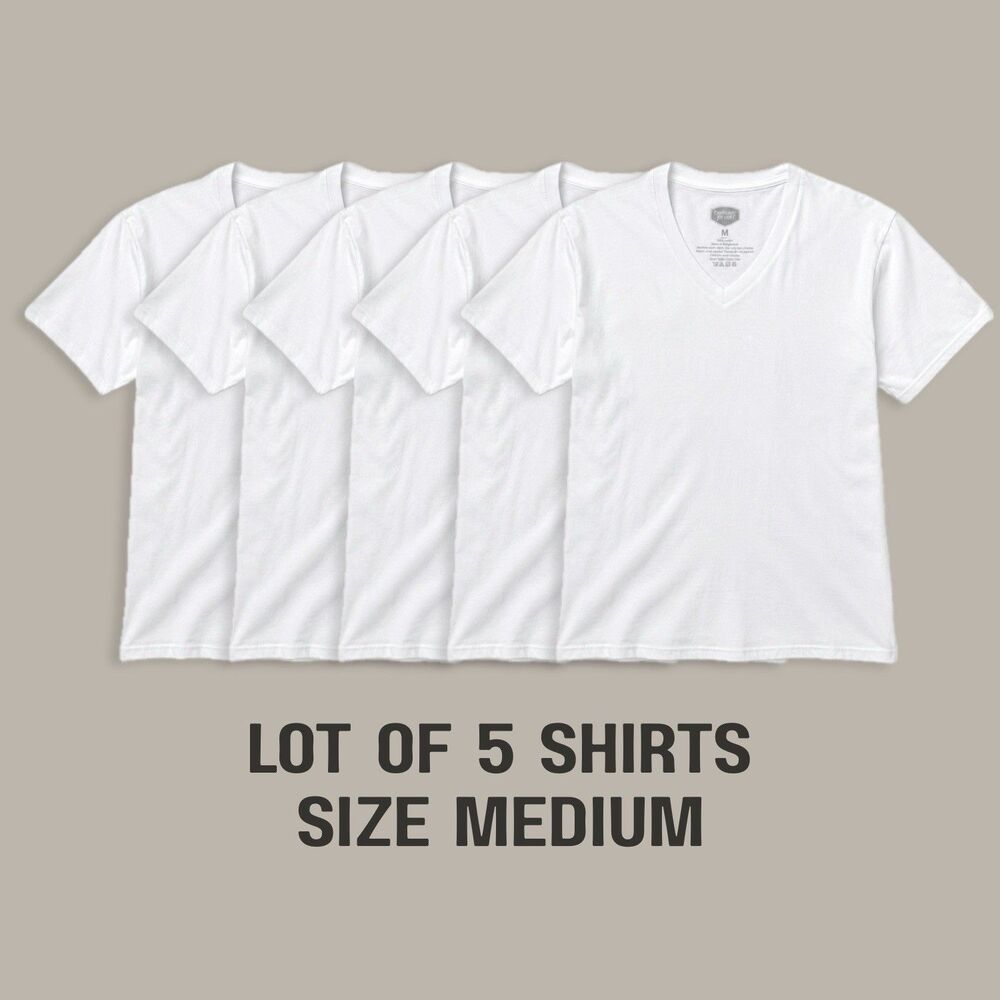 Berkley Jensen Men’s White V Neck T Shirt Lot 5 Pack Medium Cotton